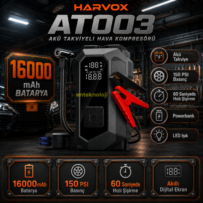 Harvox Akü Takviyeli Hava Kompresörü AT-003 - Görsel 2