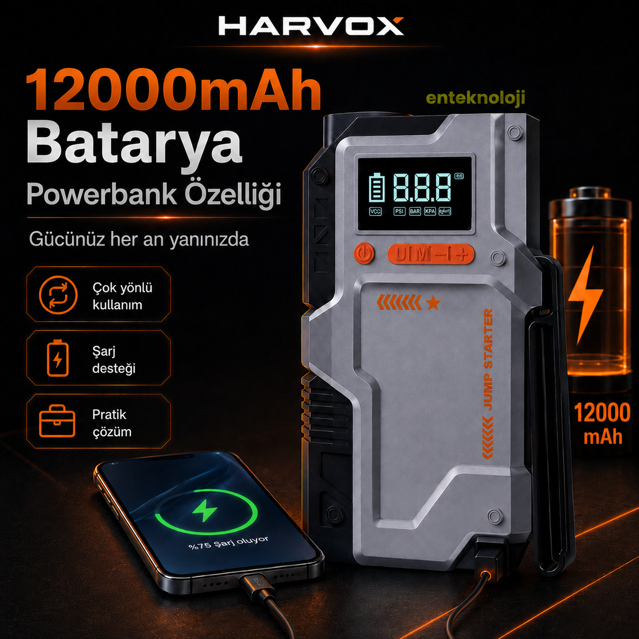 Harvox Akü Takviyeli Hava Kompresörü JS-006 - Görsel 3