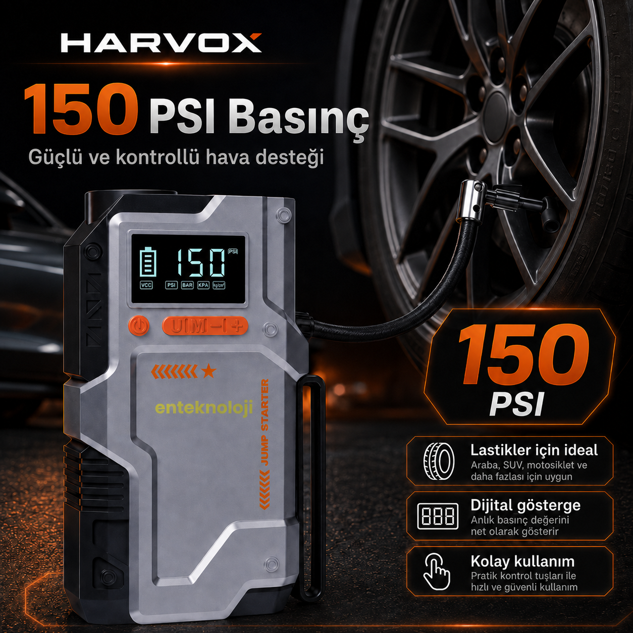 Harvox Akü Takviyeli Hava Kompresörü JS-006 - Görsel 4
