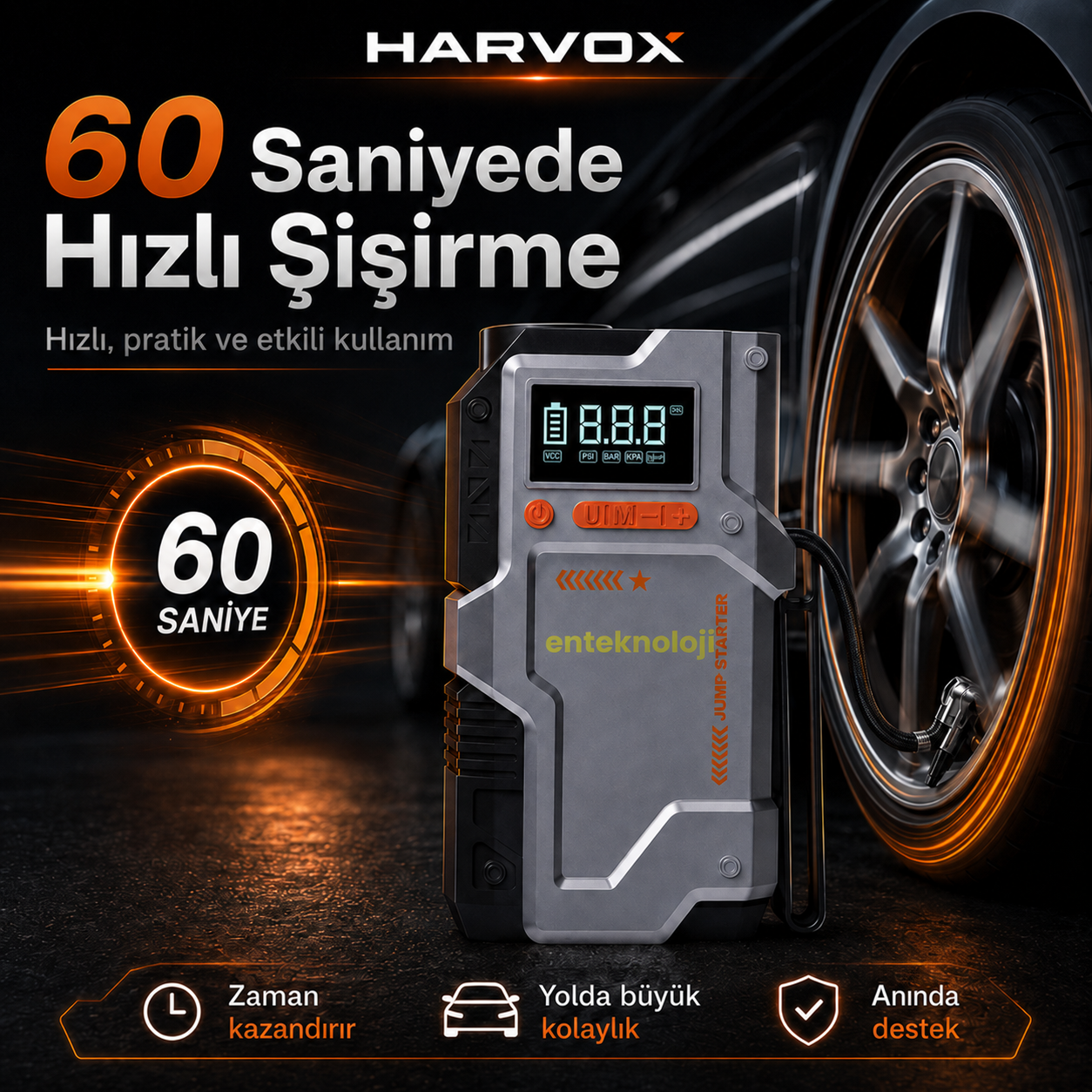 Harvox Akü Takviyeli Hava Kompresörü JS-006 - Görsel 5