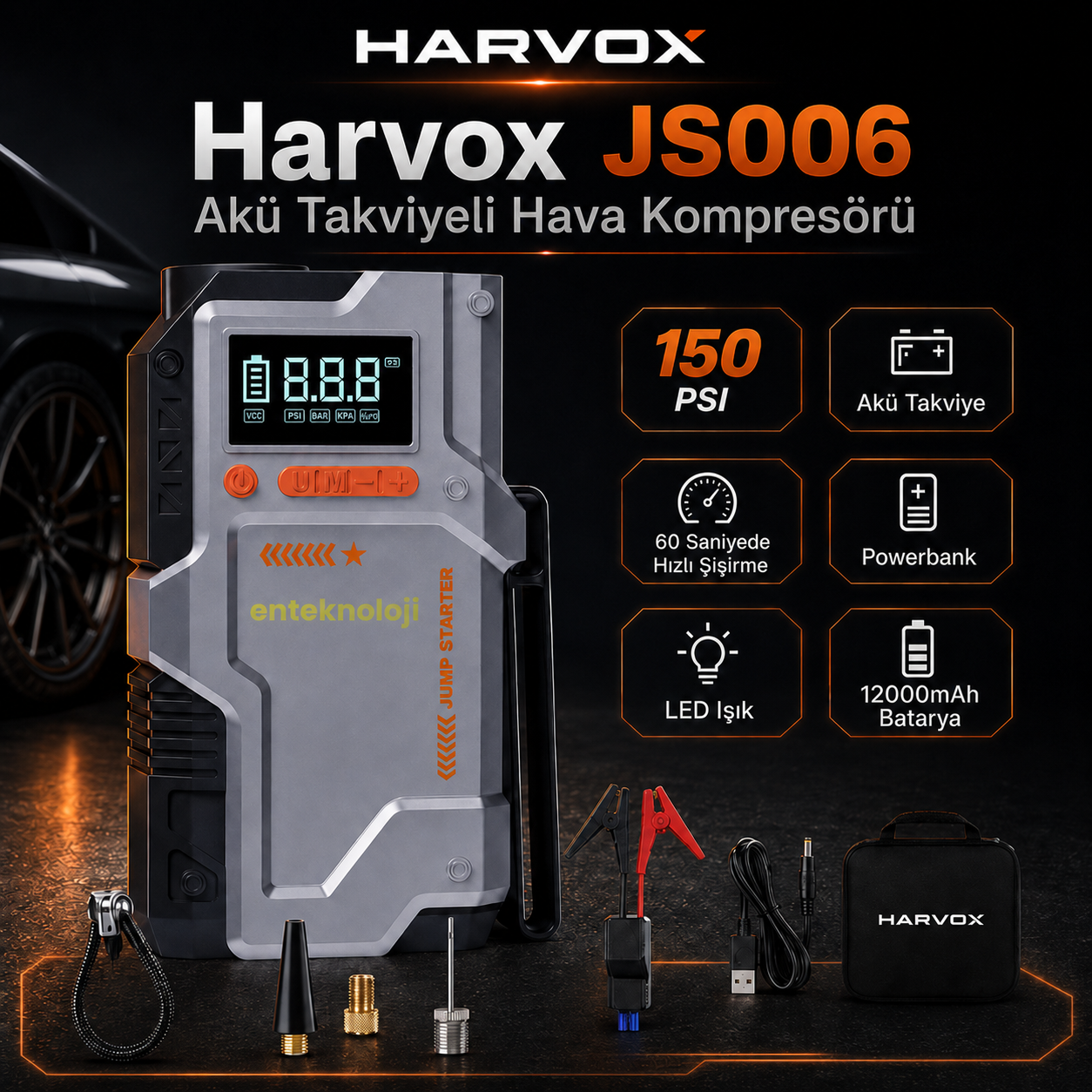 Harvox Akü Takviyeli Hava Kompresörü JS-006 - Görsel 2